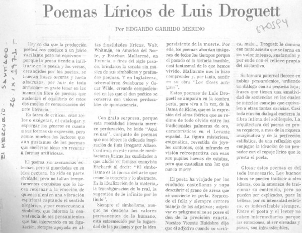 Poemas líricos de Luis Droguett