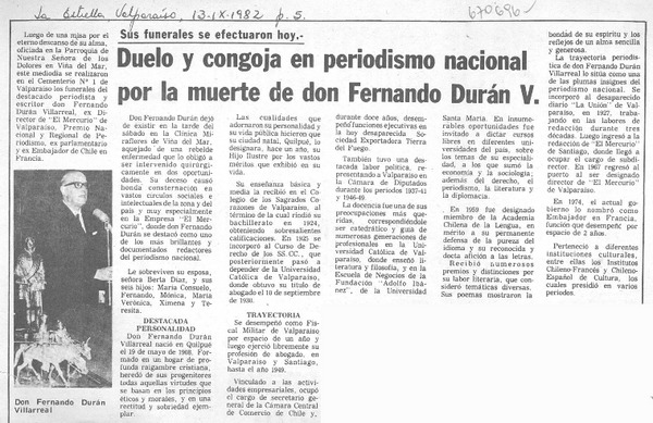 Duelo y congoja en periodismo nacional por la muerte de don Fernando Durán V.