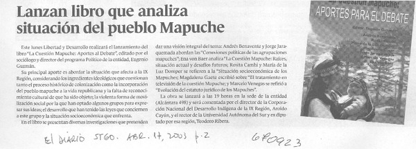 Lanzan libro que analiza situación del pueblo Mapuche.