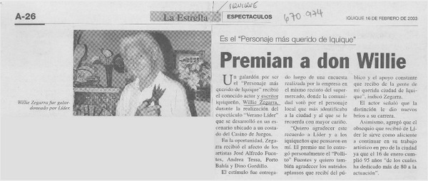 Premian a don Willie.