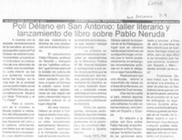 Poli Délano en San Antonio, taller literario y lanzamiento de libro sobre Pablo Neruda