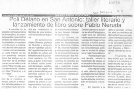Poli Délano en San Antonio, taller literario y lanzamiento de libro sobre Pablo Neruda