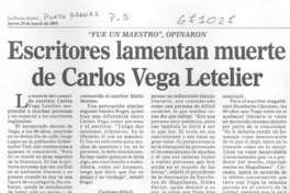 Escritores lamentan muerte de Carlos Vega Letelier.