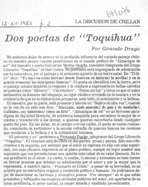 Dos poetas de "Toquihua"