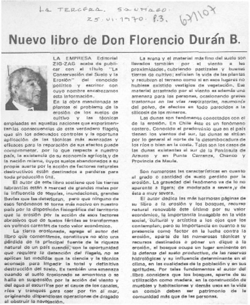 Nuevo libro de Don Florencio Durán B.