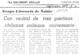 Con recital de tres poetisas chilenas culmina aniversario.