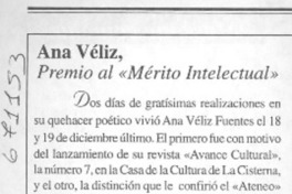 Ana Véliz, Premio al "Mérito intelectual".