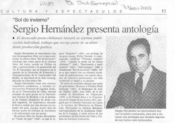 Sergio Hernández presenta antología.