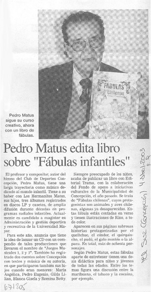 Pedro Matus edita libro sobre "Fábulas infantiles".