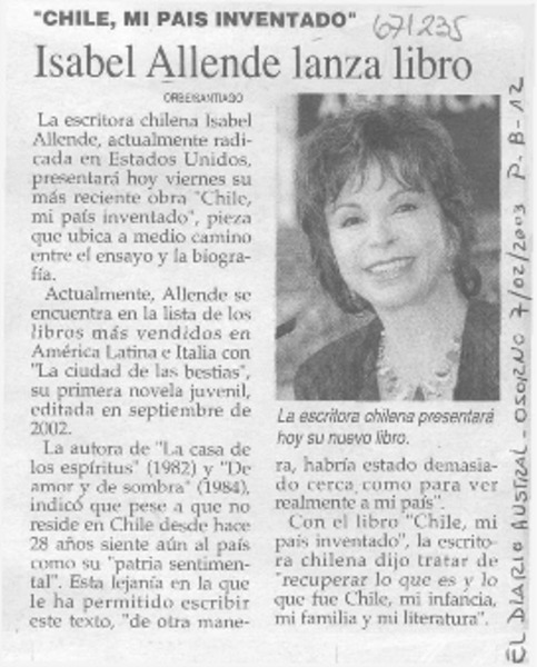 Isabel Allende lanza libro.