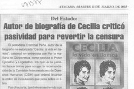 Autor de biografía de Cecilia criticó pasividad para revertir la censura.