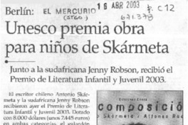 Unesco premia obra para niños de Skármeta.