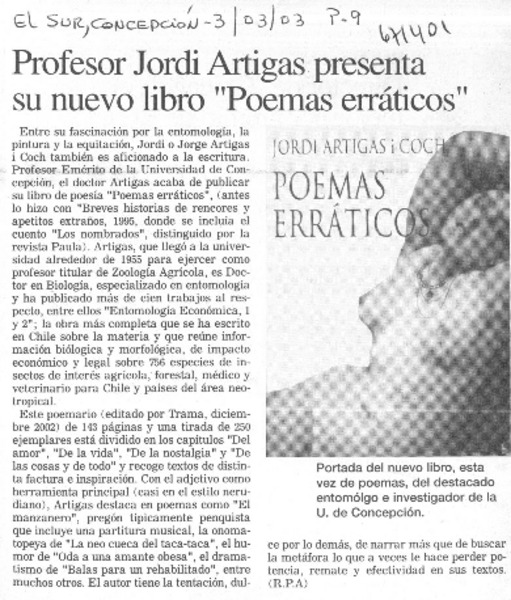 Profesor Jordi Artigas presenta su nuevo libro "Poemas erráticos".