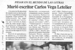 Murió escritor Carlos Vega Letelier.