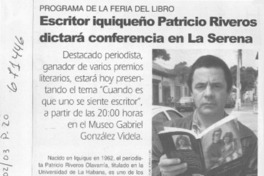 Escritor iquiqueño Patricio Riveros dictará conferencia en La Serena.