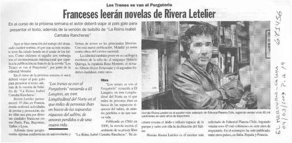 Franceses leerán novelas de Rivera Letelier.
