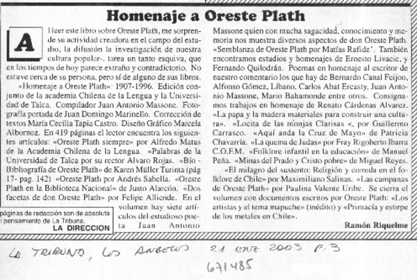 Homenaje a Oreste Plath