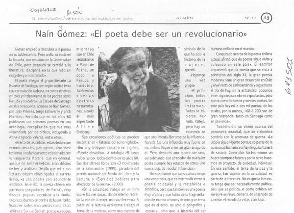 Naín Nómez, "el poeta debe ser un revolucionario".