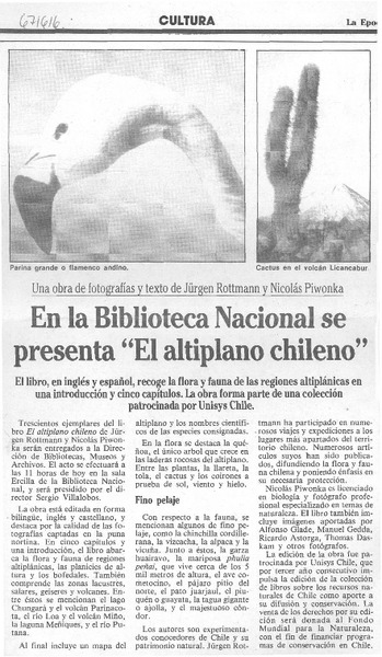 En la Biblioteca Nacional se presenta "El altiplano chileno". En la Biblioteca Nacional se presenta "El altiplano chileno".
