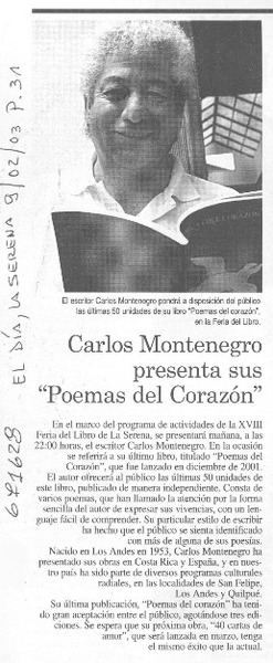 Carlos Montenegro presenta sus "Poemas del corazón".