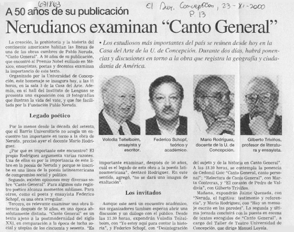 Nerudianos examinan "Canto general".