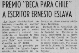 Premio "Beca para Chile" a escritor Ernesto Eslava.