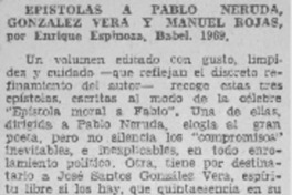 Epistolas a Pablo Neruda, González Vera y Manuel Rojas.