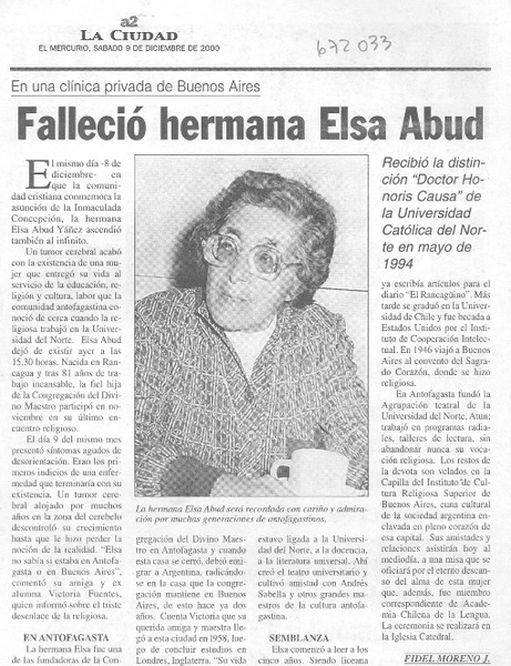Falleció hermana Elsa Abud