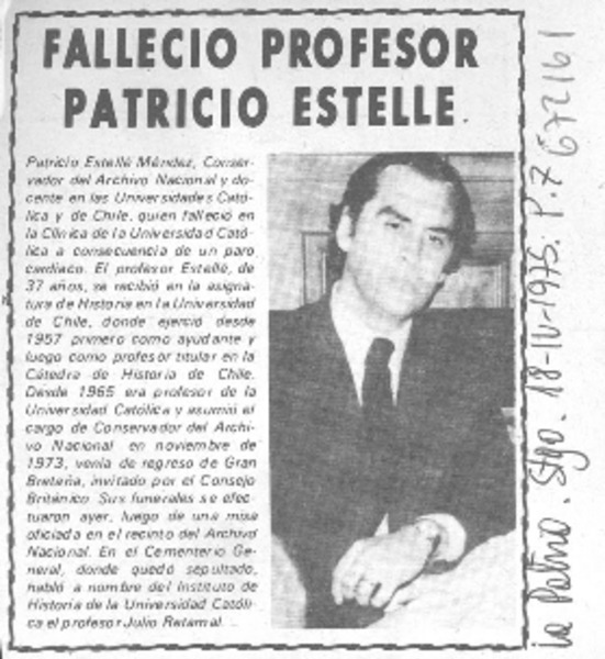 Falleció profesor Patricio Estellé.
