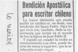 Bendición apostólica para escritor chileno.