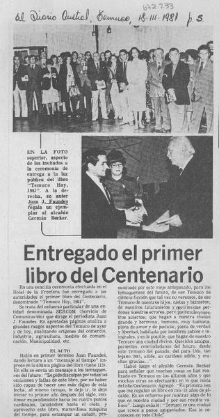 Entregado el primer libro del centenario.