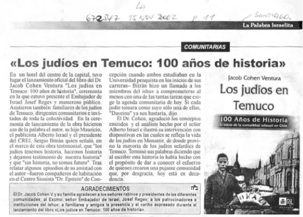 Los Judíos en Temuco: 100 años de historia.