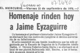 Homenaje rinden hoy a Jaime Eyzaguirre.