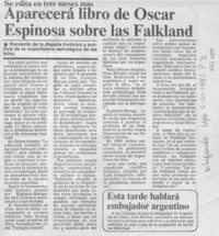 Aparecerá libro de Oscar Espinosa sobre las Falkland.