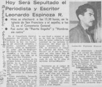 Hoy será sepultado el periodista y escritor Leonardo Espinoza R.
