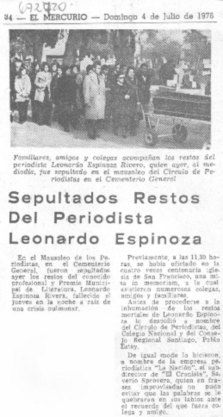 Sepultados restos del periodista Leonardo Espinoza.