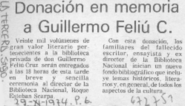Donación en memoria a Guillermo feliú C.