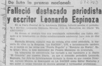 Falleció destacado periodista y escritor Leonardo Espinoza.