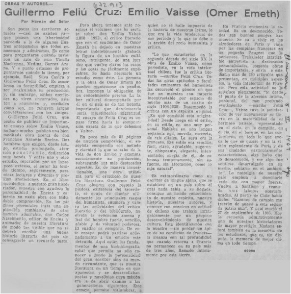 Guillermo Feliú Cruz : Emilio Vaisse (Omer Emeth)
