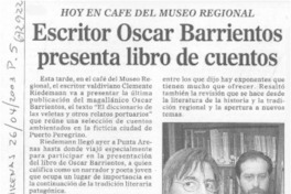 Escritor Oscar Barrientos presenta libro de cuentos.