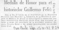 Medalla de honor para el historiador Guillermo Feliú.