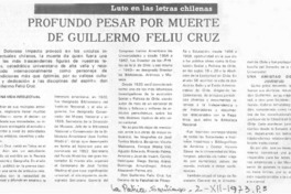 Profundo pesar por muerte de Guillermo Feliú Cruz.