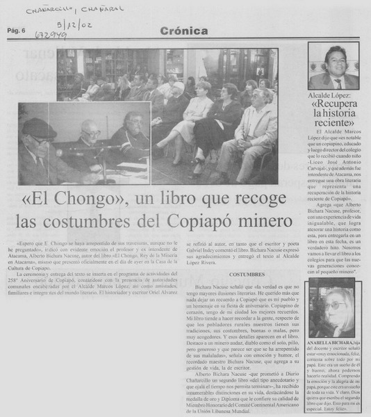 "El Chongo" un libro que recoge las costumbres del Copiapó minero.