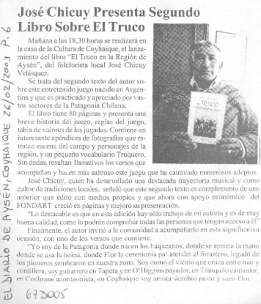 José Chicuy presenta segundo libro sobre El Truco.