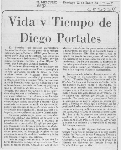Vida y tiempo de Diego Portales.