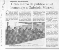Gran marco de público en el homenaje a Gabriela Mistral.