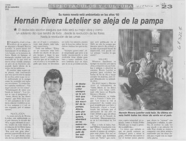 Hernán Rivera Letelier se aleja de la pampa.