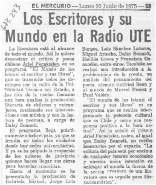 Los Escritores y su mundo en la radio UTE.