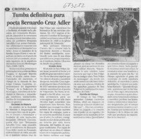 Tumba definitiva para poeta Bernardo Cruz Adler.