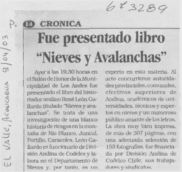 Fue presentado libro "Nieves y avalanchas".